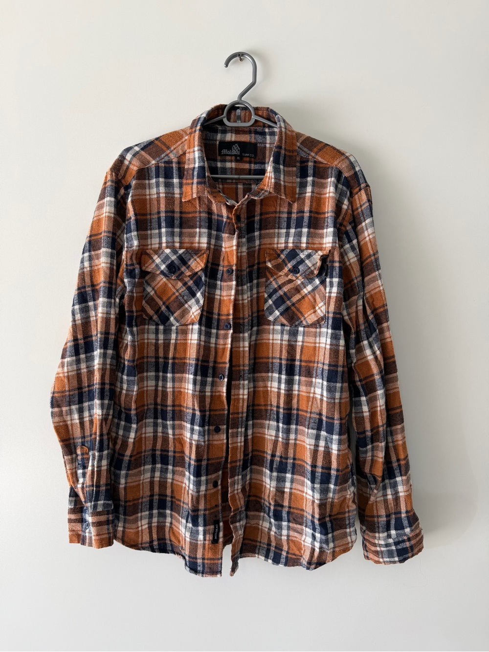Molokai Surf Co. Orange & Navy Plaid Flannel Shirt